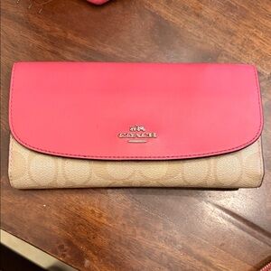 Coach Pink and Tan Checkbook Wallet